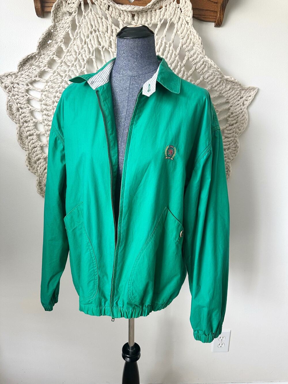 Tommy Hilfiger 90s Y2K Cotton Bright Green Zip Up Bomber Jacket Size Medium
